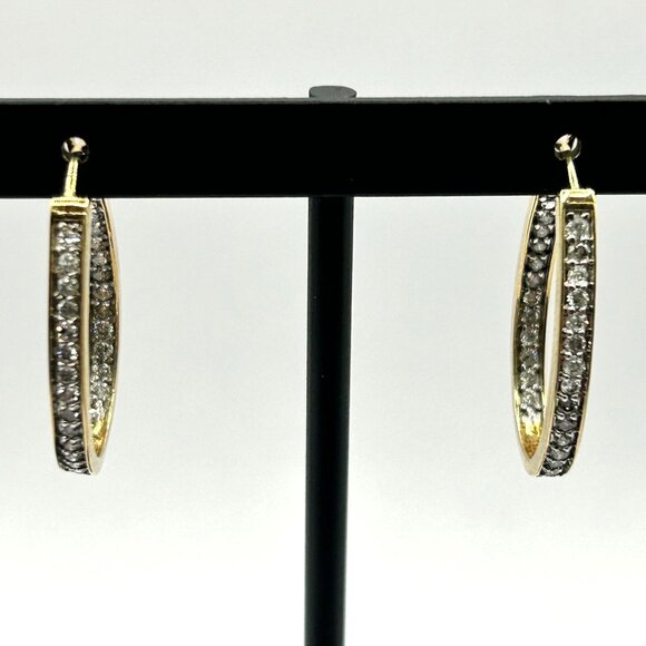 10k Yellow Gold & Natural Diamond Inside Out Oval Hoop Earrings - Picture 1 of 8